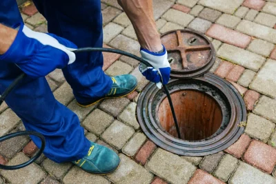 Plumber cleaning an outdoor sewer drain in Cocoa