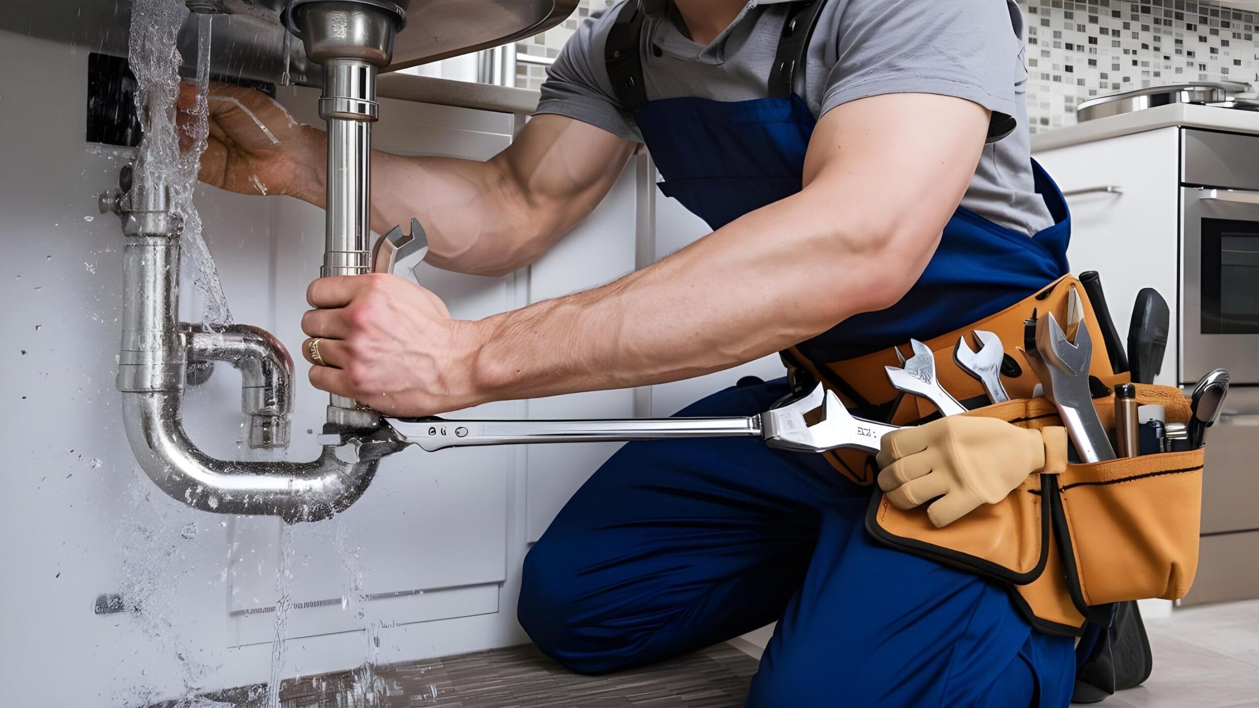 Plumber tightening a residential plumbing pipe in Cocoa